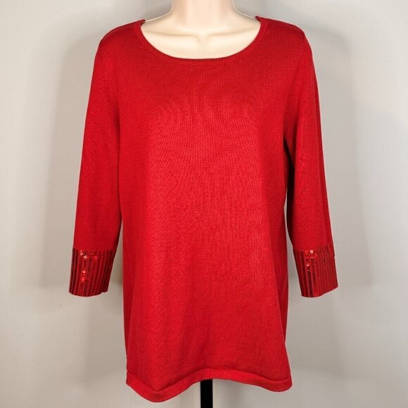 Carolyn Taylor Red 3/4 Sleeve Sequin Sweater - Size Large - Picture 1 of 5